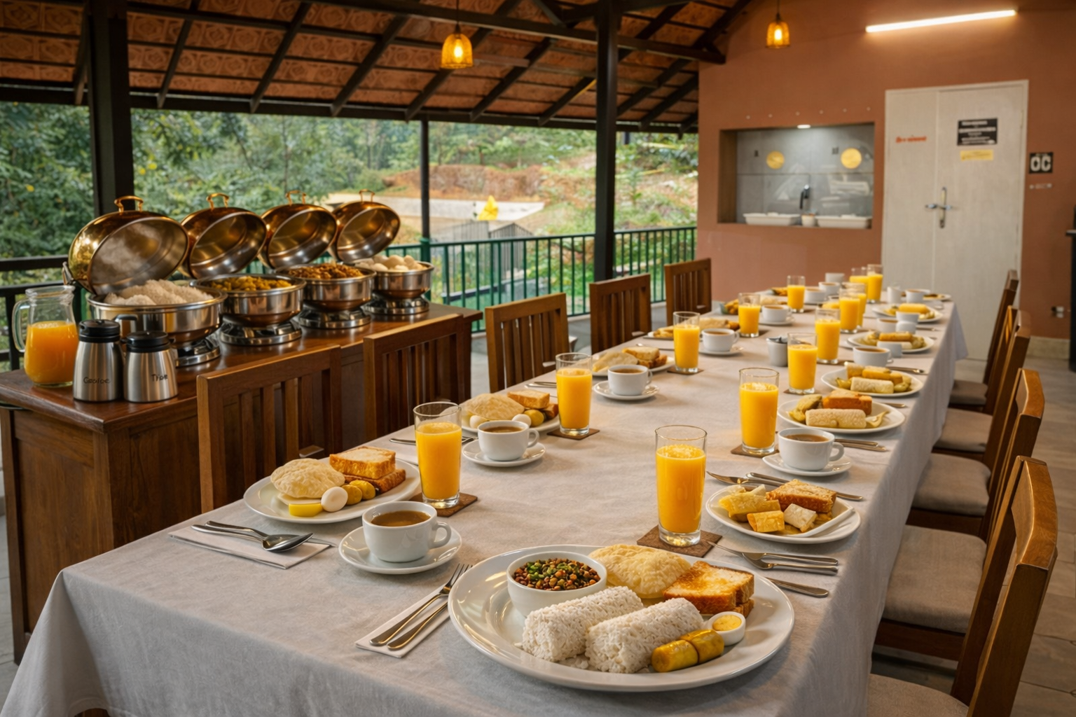 Complimentary Kerala Breakfast at Glow Lawns Forest Kitchen - Traditional puttu, kadala curry, fresh orange juice