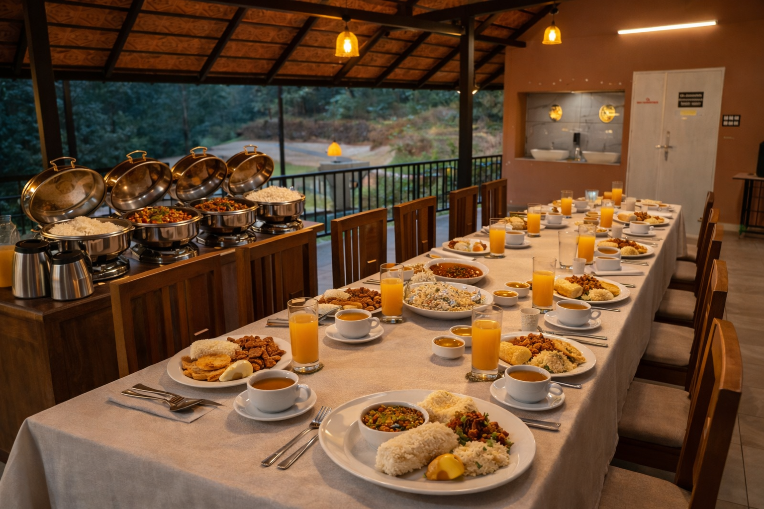 Kerala Dinner at Glow Lawns Forest Kitchen - Traditional rice, curries and authentic Kerala cuisine